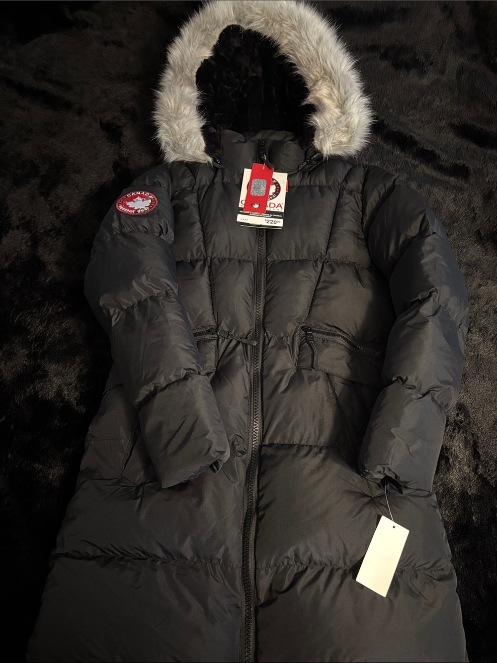 Canada Goose Black Long Down Puffer Coat with Fur Hood
